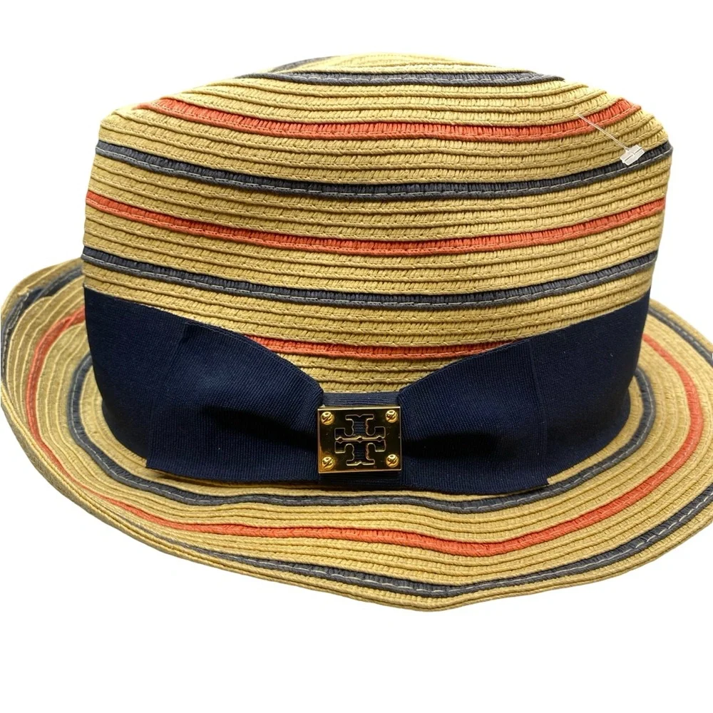 Tory Burch Navy and Red Striped Fedora